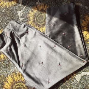 100% silk embroidered high waist slacks